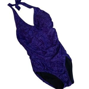 Speedo Purple One Piece V Neck Halter Swimsuit